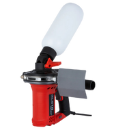 BLSTR Sander in action on rusty iron railing – portable electric sandblaster, no compressor
